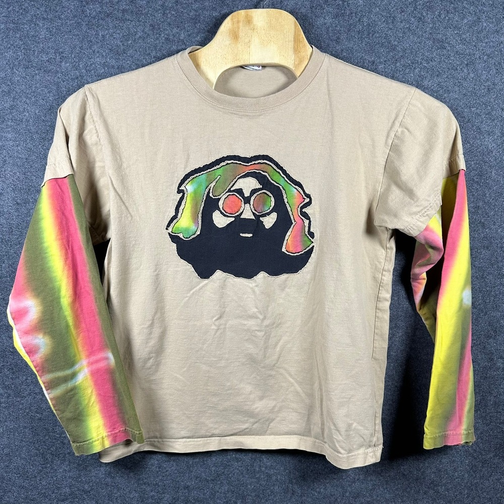Jerry Garcia Men's Tie Dye Long Sleeve T-Shirt Tan Hippie Rock Festival Tee